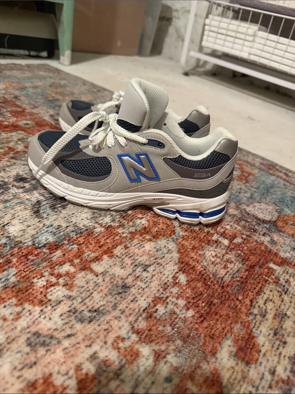 New Balance Kids Gray & Navy Sneakers with Blue Logo